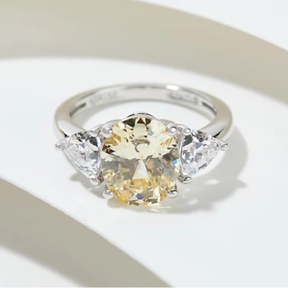 🆕 Diamonique x Amy Stran Canary Oval-Cut Ring, Platinum Clad